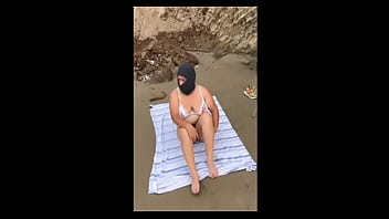 How nice chubby mexican girl strips naked on the beach