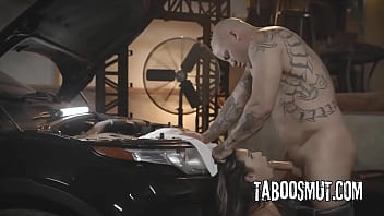 Busty latina teen fucks with pervy mechanic in his shop