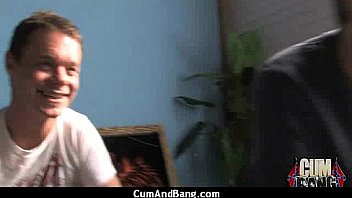 Ebony babe sucks group of white guys 7