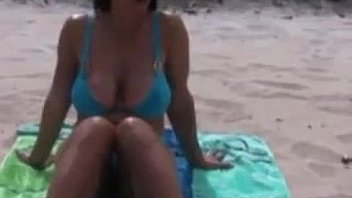Wife flashing outdoors at the beach pov