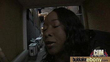 Ebony babe sucks group of white guys 24