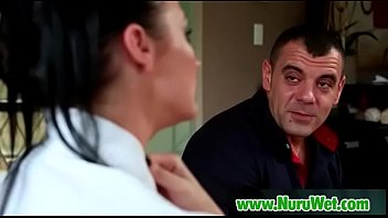 Busty asian sucking clients cock in nuru massage 14