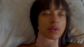 Petite latina step daughter with small perky tits walks in on step dad jacking off so he dumps a load on her