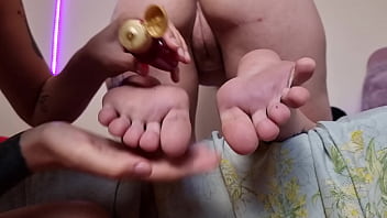 Showing off my feet with my friend