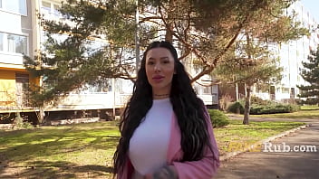 Face tattoo busty babe does it for the cash