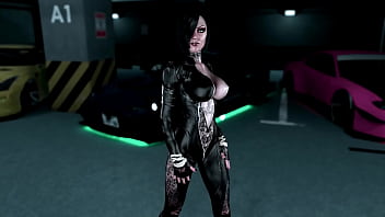 Tattooed mistress lisbeth salander posing in provocative leather outfit