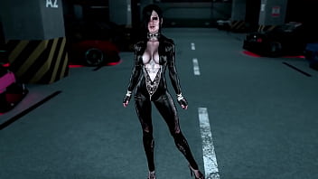 Tattooed mistress lisbeth salander posing in provocative leather outfit