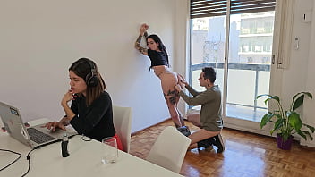 I fucked her boyfriend while she was working on the computer behind us