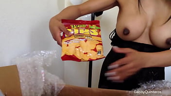 Busty meximilf gabby quinteros shows wet pussy while eating a lollipop