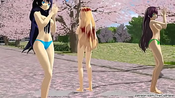 Mmd models dance three girls panty striptease