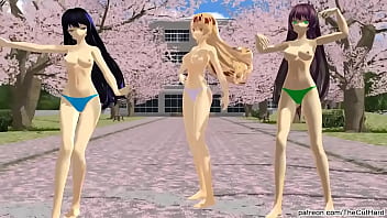 Mmd models dance three girls panty striptease