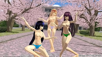 Mmd models dance three girls panty striptease