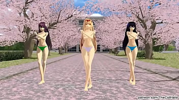 Mmd models dance three girls panty striptease