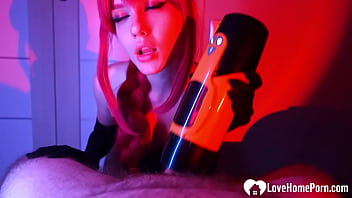 Sucking his cock with my wig on