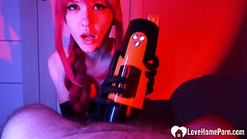 Sucking his cock with my wig on