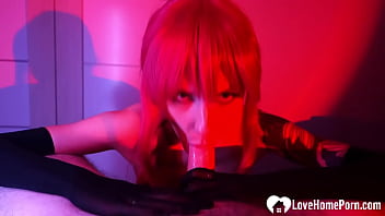 Sucking his cock with my wig on