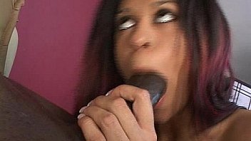 Horny brunette in fishnets cant get of a fat black cock