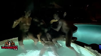 Poolside bbc gangbang for blonde slut unicorn with teammates