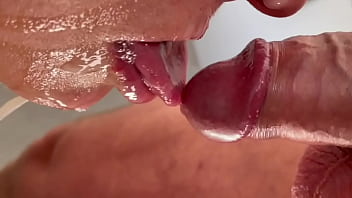 Blow job when he watches my porn on laptop with a lot cum in my mouth