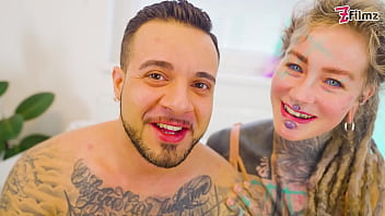 Tatted babe destroyed by huge italian cock – deep gags atm gapes & full body cumshot