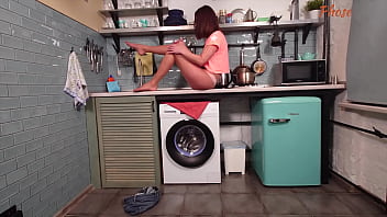 Eva black takes off jean shorts and models in panties and pantyhose