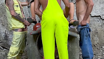 Three workers persuade a fragile inspector to fuck katty west service disdiger falcon al and kit belove