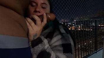 My friend give me a blowjob on the balcony and i fuck her hard