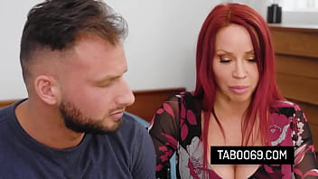 Busty redhead stepmom convince her lazy stepson to pound her pussy