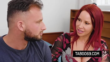 Busty redhead stepmom convince her lazy stepson to pound her pussy