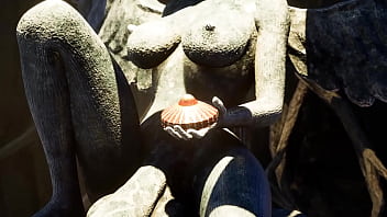 Lara's tight ass happily welcomes a guest in the form of a huge cock of an awakened statue