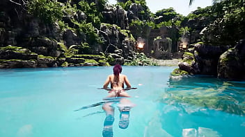 Lara's tight ass happily welcomes a guest in the form of a huge cock of an awakened statue