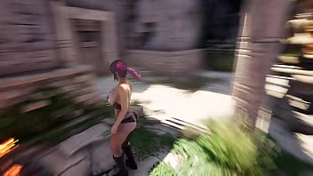 Lara's tight ass happily welcomes a guest in the form of a huge cock of an awakened statue