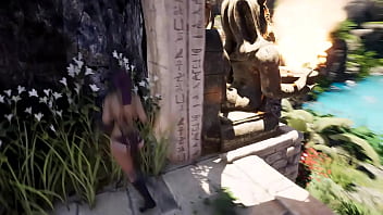 Lara's tight ass happily welcomes a guest in the form of a huge cock of an awakened statue