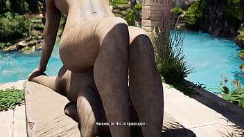 Lara's tight ass happily welcomes a guest in the form of a huge cock of an awakened statue