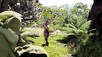 Lara's tight ass happily welcomes a guest in the form of a huge cock of an awakened statue