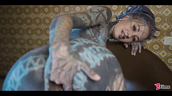 Ink covered babe gets her ass wrecked by the fuck machine
