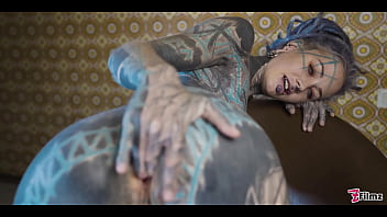 Ink covered babe gets her ass wrecked by the fuck machine