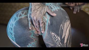 Ink covered babe gets her ass wrecked by the fuck machine