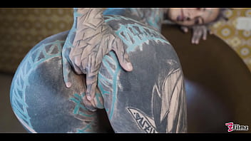 Ink covered babe gets her ass wrecked by the fuck machine