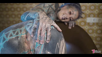Ink covered babe gets her ass wrecked by the fuck machine