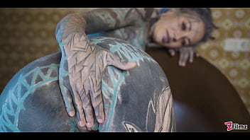 Ink covered babe gets her ass wrecked by the fuck machine