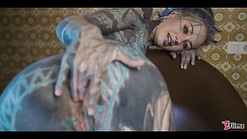 Ink covered babe gets her ass wrecked by the fuck machine