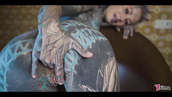 Ink covered babe gets her ass wrecked by the fuck machine