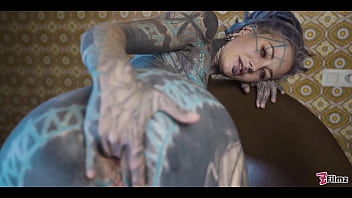Ink covered babe gets her ass wrecked by the fuck machine
