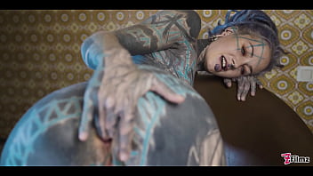 Ink covered babe gets her ass wrecked by the fuck machine