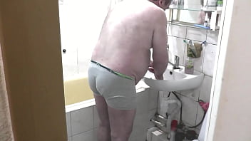 Pervert husband of wife watches as beautiful cute sweet girl takes shower old man masturbates cock public nudity naked in publc role play taboo natural tits perfect ass naked girl bathroom