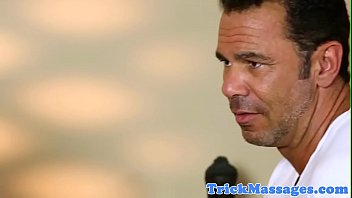 Inked milf dicksucking her horny masseur