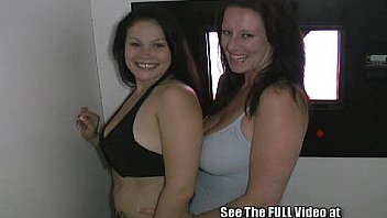 Sexy brunettes tosha and megan like to share cock at the gloryholen