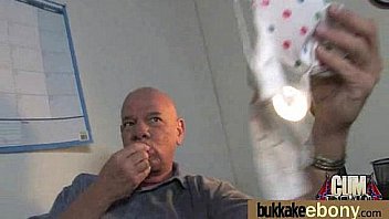 Huge cocks cover their black face in cum 20