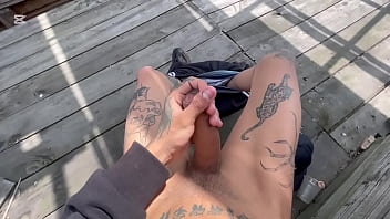 Cuervoperv daring young man cums totally naked in an abandoned cabin near the public road very risky surrounded by strangers